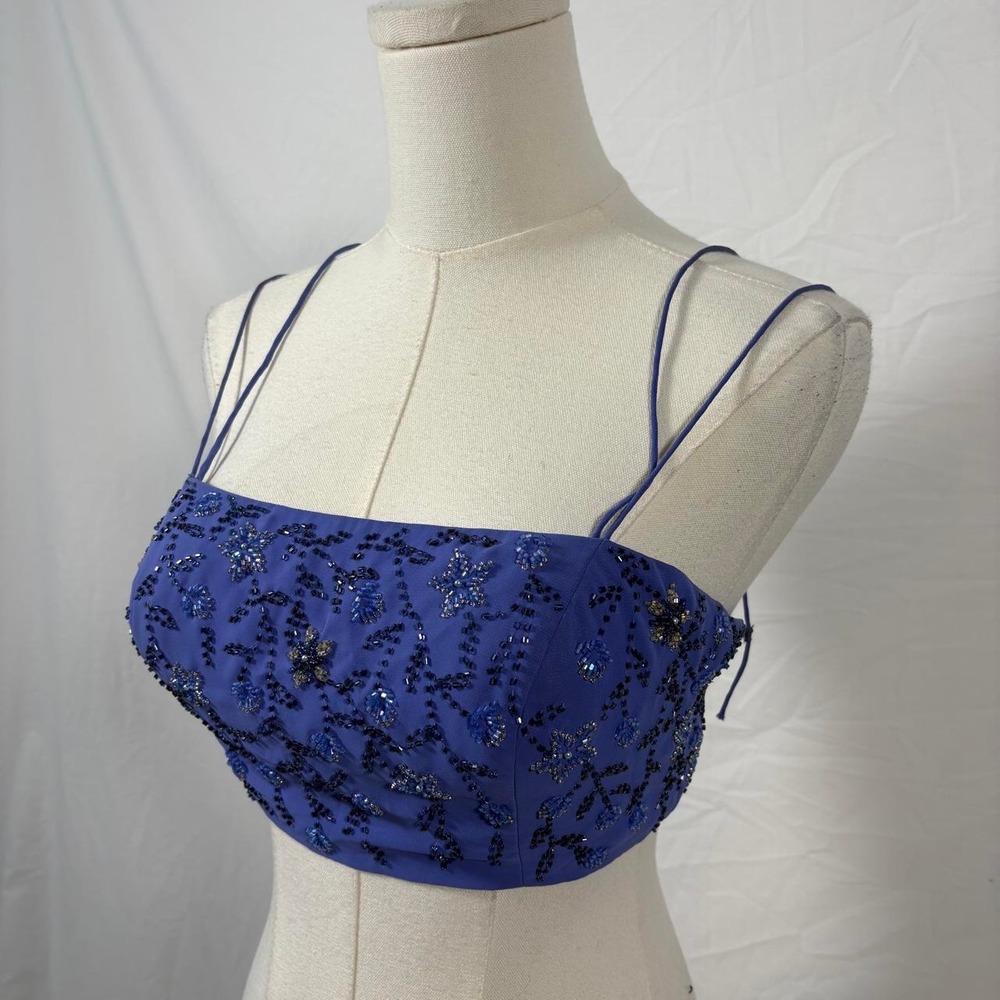 Precious Formals purple blue sequin floral crop top size 6 vintage whimsy - Picture 3 of 8